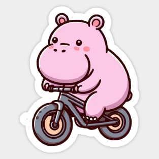 cute hippo mountain biking Sticker